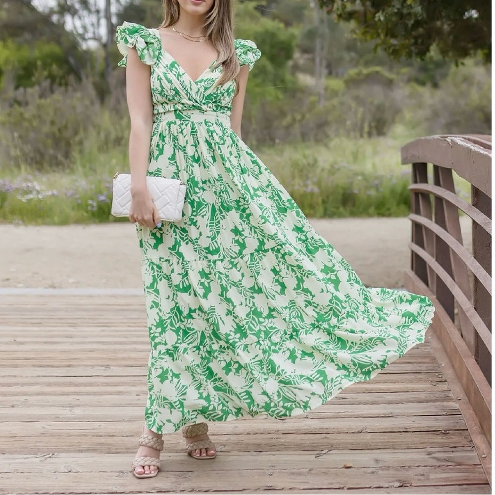 Bree Ruffle Sleeve Floral Print Maxi Dress